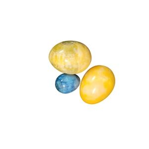 Polished Stone Egg Trio – Yellow Onyx‎ & Blue Marble Decorative Eggs